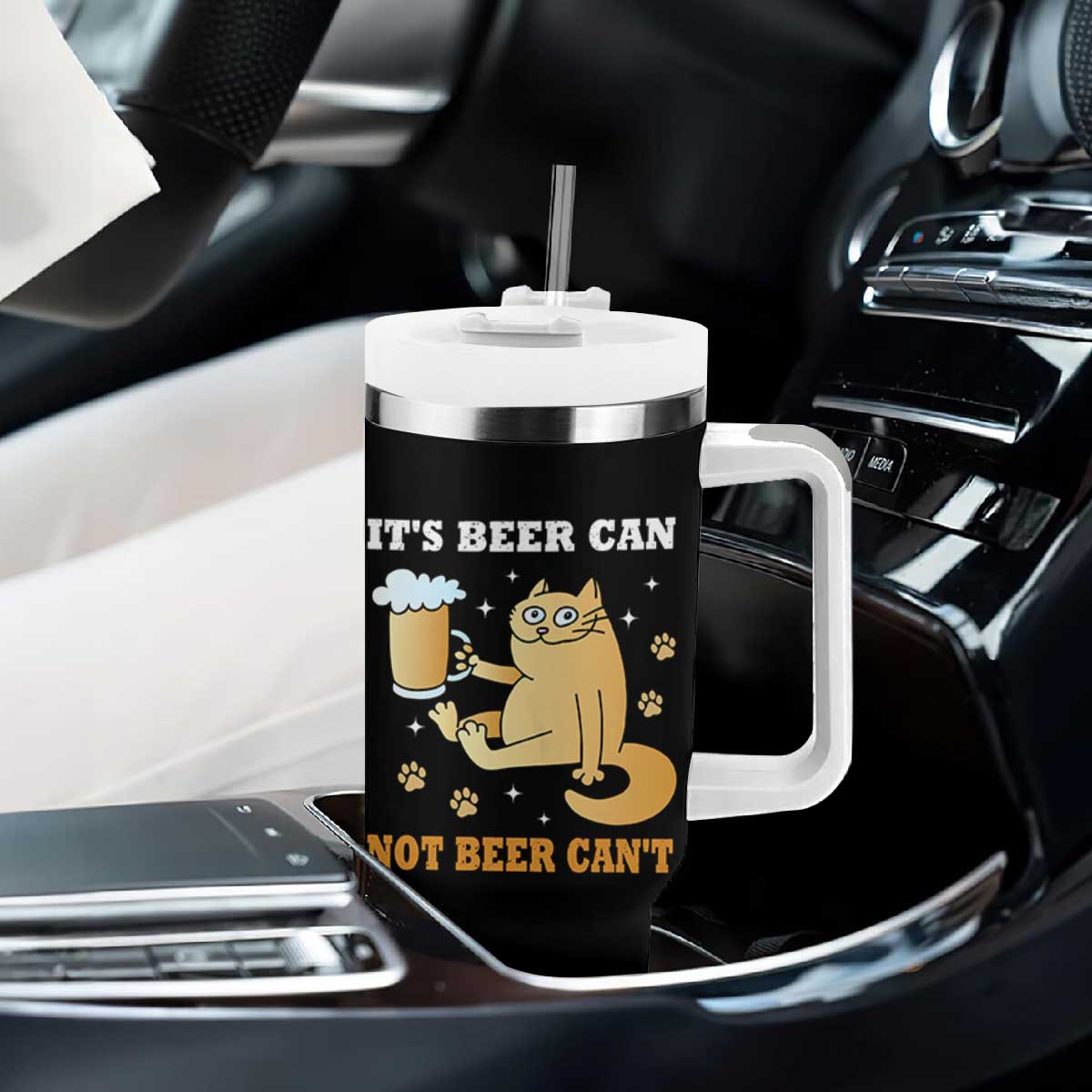 Funny Cat Drinking Beer Tumbler With Handle It Is Beer Can Not Beer Can Not Kitty Lovers TS14 Print Your Wear