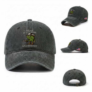 Y'all Mind If I Do Some Lollygaggin Washed Cotton Baseball Cap Funny Cowboy Frog Western Animal Meme TS14 Washed Cap Universal Fit Dark Green Print Your Wear