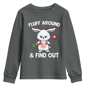 Fluff Around And Find Out Youth Sweatshirt Funny Bunny Rabbit Meme TS14 Dark Heather Print Your Wear