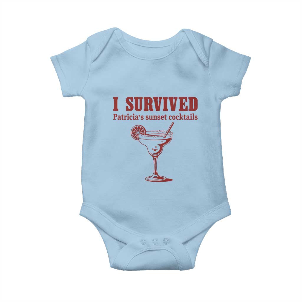 I Survived Patricia's Sunset Cocktails Baby Onesie Vintage 90s Trendy TV Show Movie