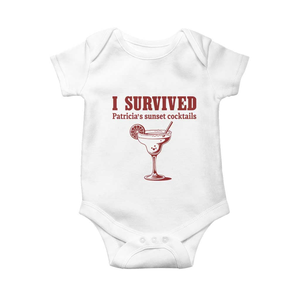I Survived Patricia's Sunset Cocktails Baby Onesie Vintage 90s Trendy TV Show Movie