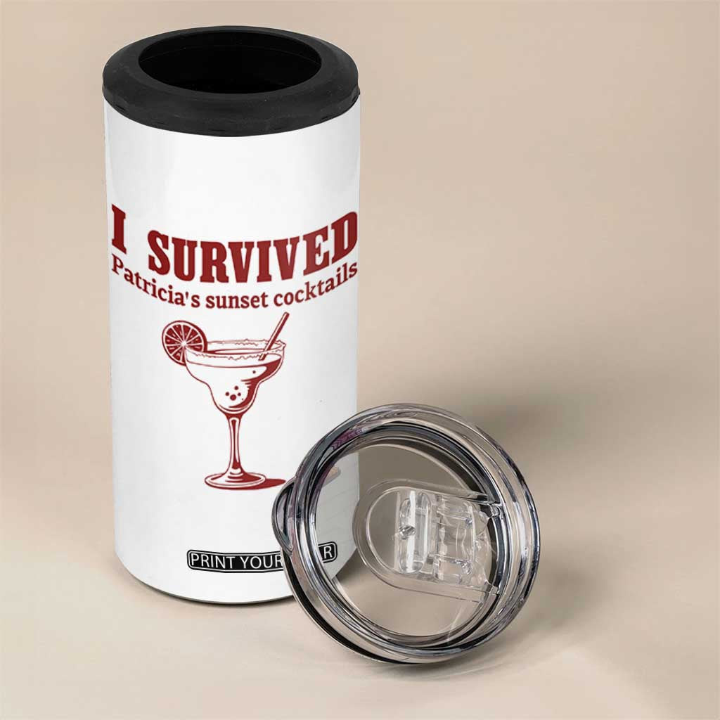 I Survived Patricia's Sunset Cocktails 4 in 1 Can Cooler Tumbler Vintage 90s Trendy TV Show Movie