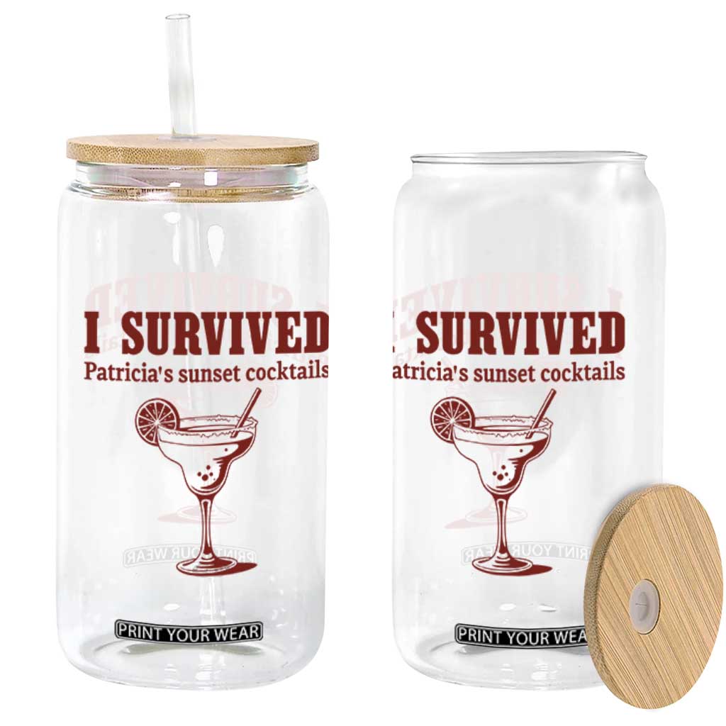 I Survived Patricia's Sunset Cocktails Glass Can Vintage 90s Trendy TV Show Movie