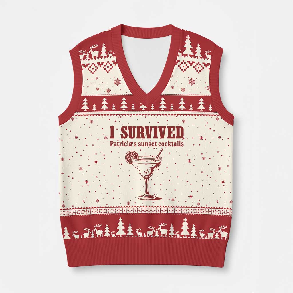 I Survived Patricia's Sunset Cocktails V-Neck Knit Sweater Vest Vintage 90s Trendy TV Show Movie