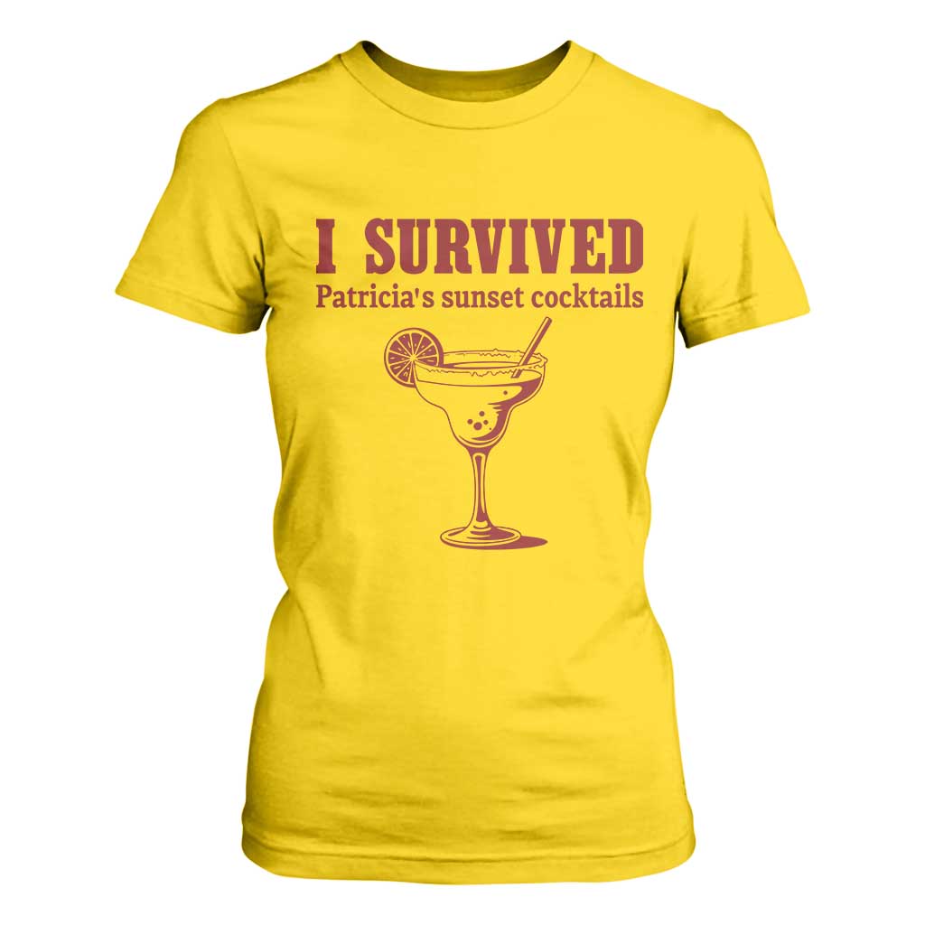 I Survived Patricia's Sunset Cocktails T Shirt For Women Vintage 90s Trendy TV Show Movie