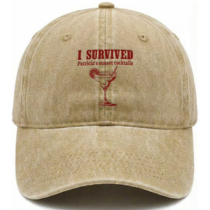 I Survived Patricia's Sunset Cocktails Washed Cotton Baseball Cap Vintage 90s Trendy TV Show Movie