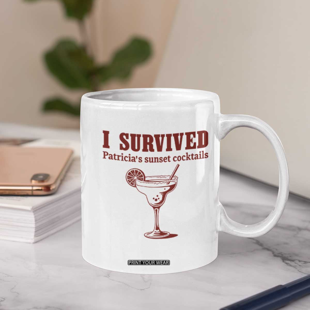 I Survived Patricia's Sunset Cocktails Coffee Mug Vintage 90s Trendy TV Show Movie