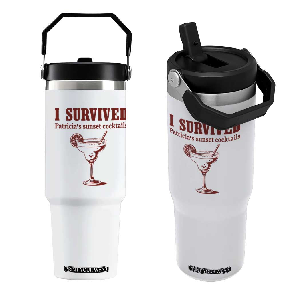 I Survived Patricia's Sunset Cocktails Flip Straw Tumbler Vintage 90s Trendy TV Show Movie