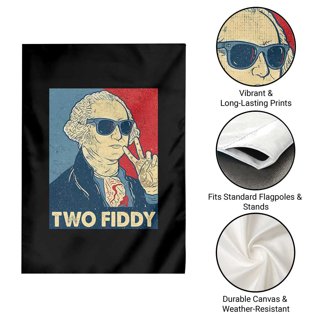 Two Fiddy George Washington 250th Anniversary Garden Flag Funny 4th of July