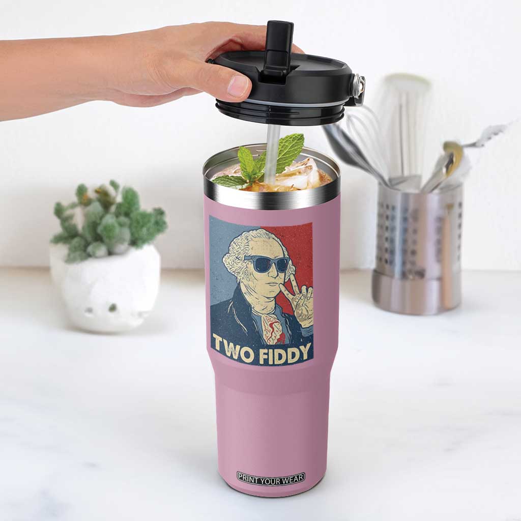 Two Fiddy George Washington 250th Anniversary Flip Straw Tumbler Funny 4th of July