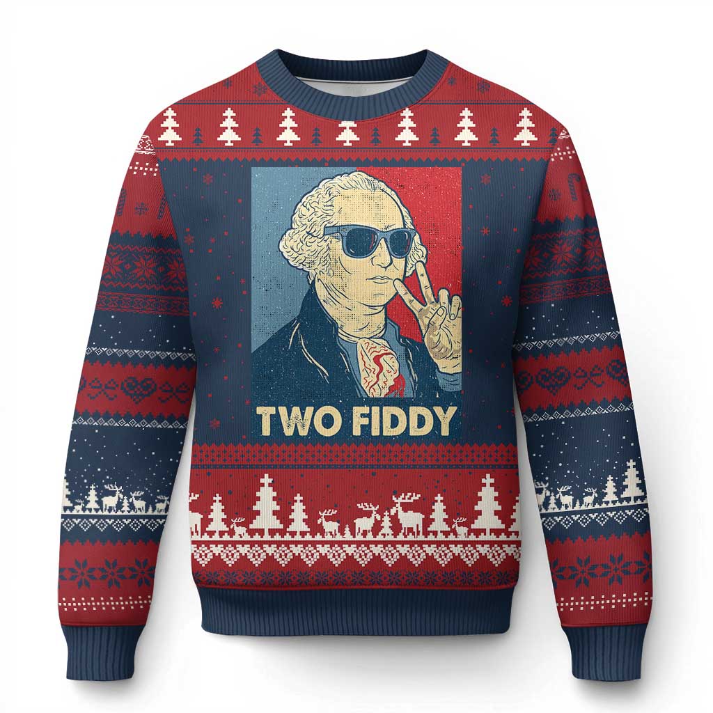 Two Fiddy George Washington 250th Anniversary Ugly Christmas Sweater Funny 4th of July