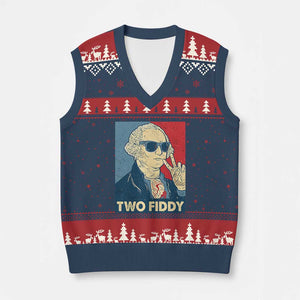 Two Fiddy George Washington 250th Anniversary V-Neck Knit Sweater Vest Funny 4th of July