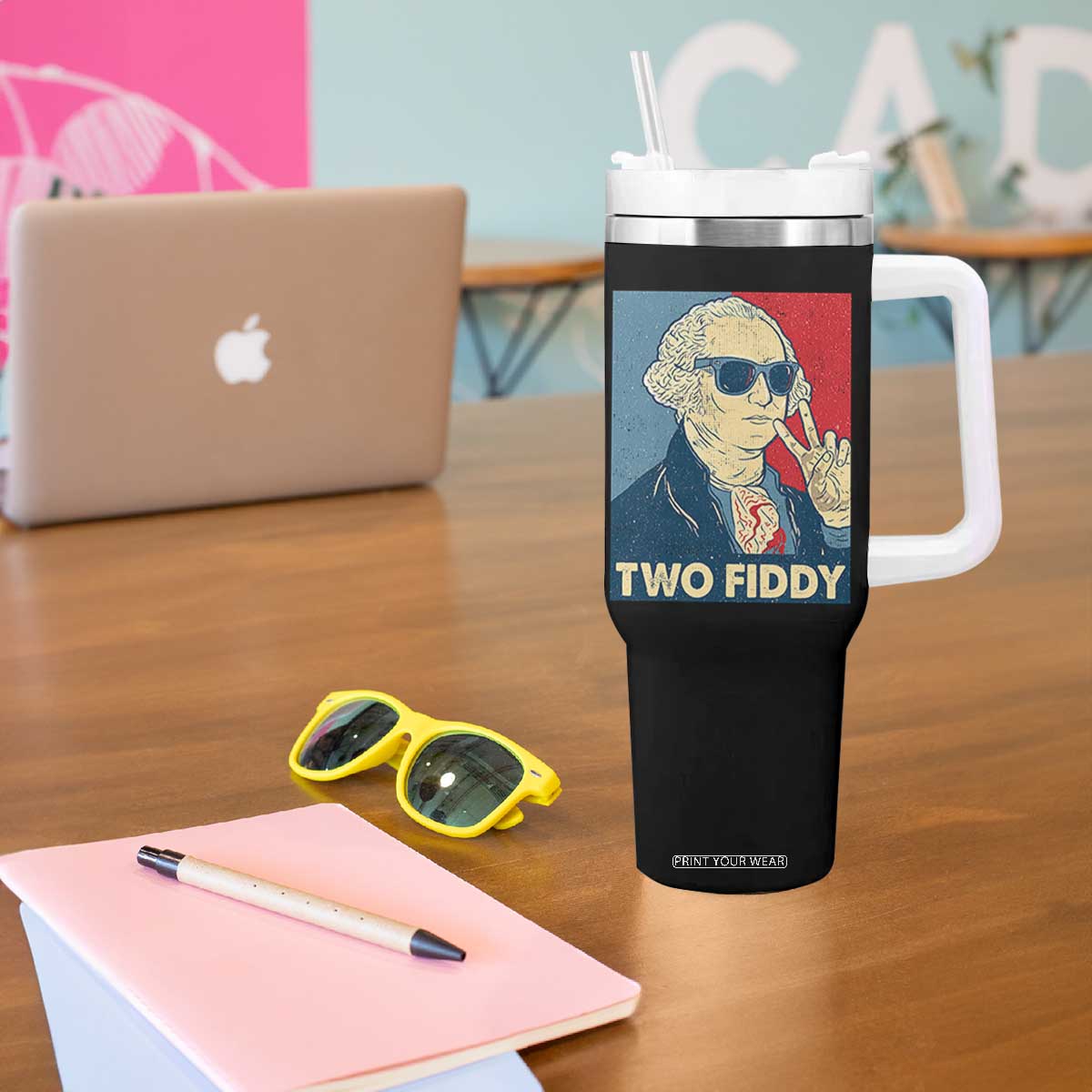 Two Fiddy George Washington 250th Anniversary Tumbler With Handle Funny 4th of July
