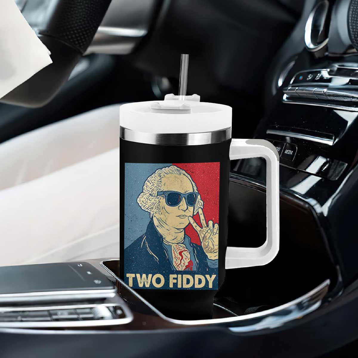Two Fiddy George Washington 250th Anniversary Tumbler With Handle Funny 4th of July