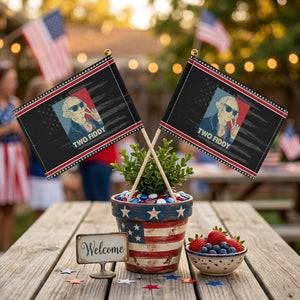 Two Fiddy George Washington 250th Anniversary Patriotic Handheld Flag Funny 4th of July TS14 Distressed 8.2" × 5.5" Black Red Print Your Wear