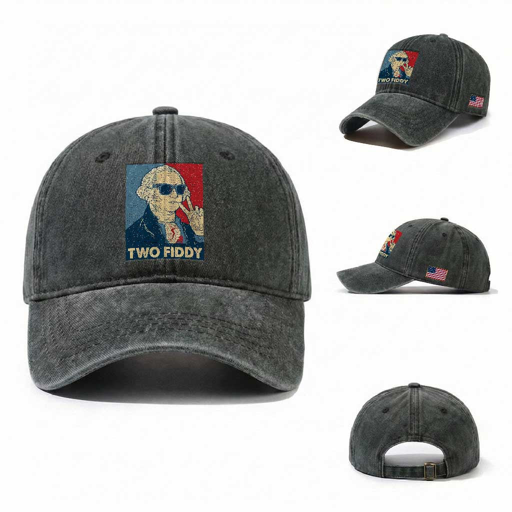 Two Fiddy George Washington 250th Anniversary Washed Cotton Baseball Cap Funny 4th of July