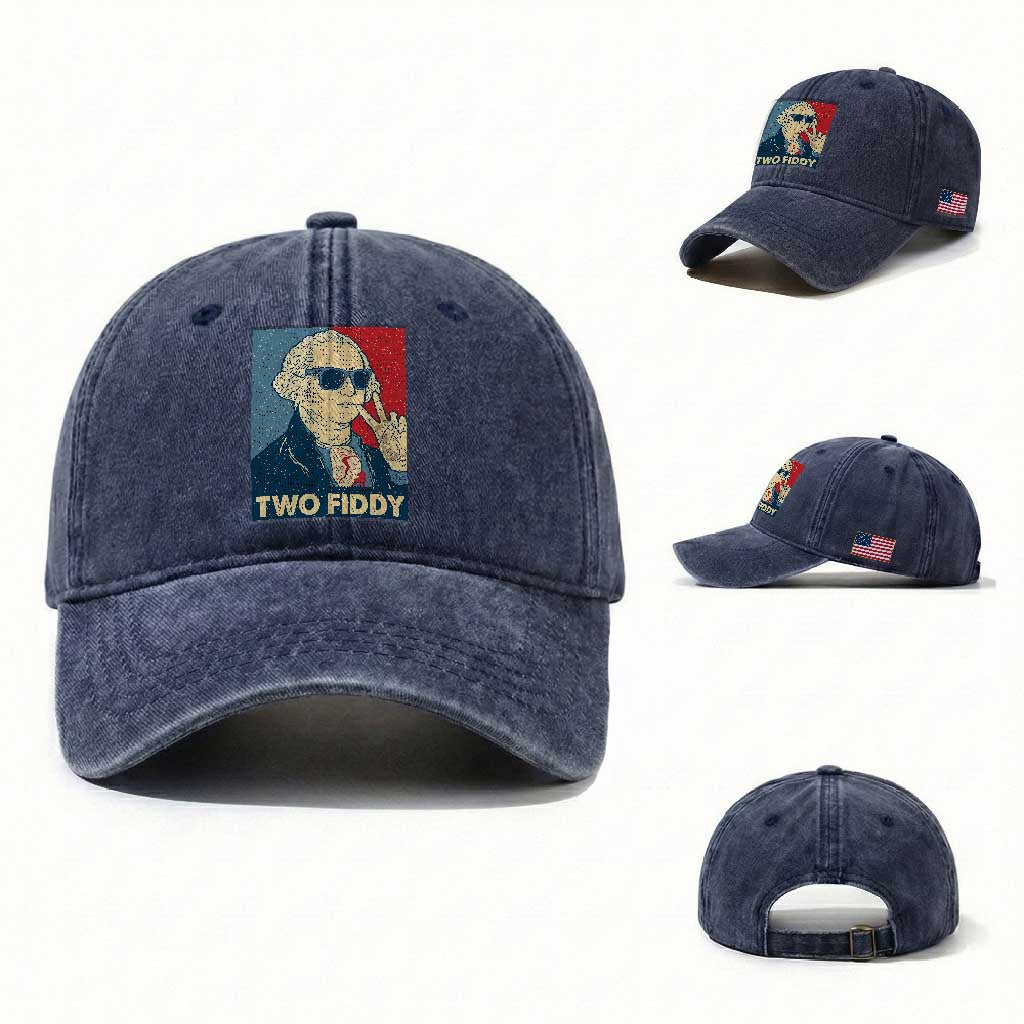 Two Fiddy George Washington 250th Anniversary Washed Cotton Baseball Cap Funny 4th of July