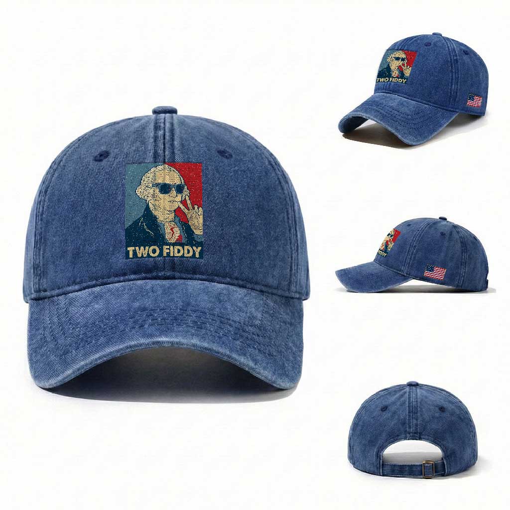 Two Fiddy George Washington 250th Anniversary Washed Cotton Baseball Cap Funny 4th of July