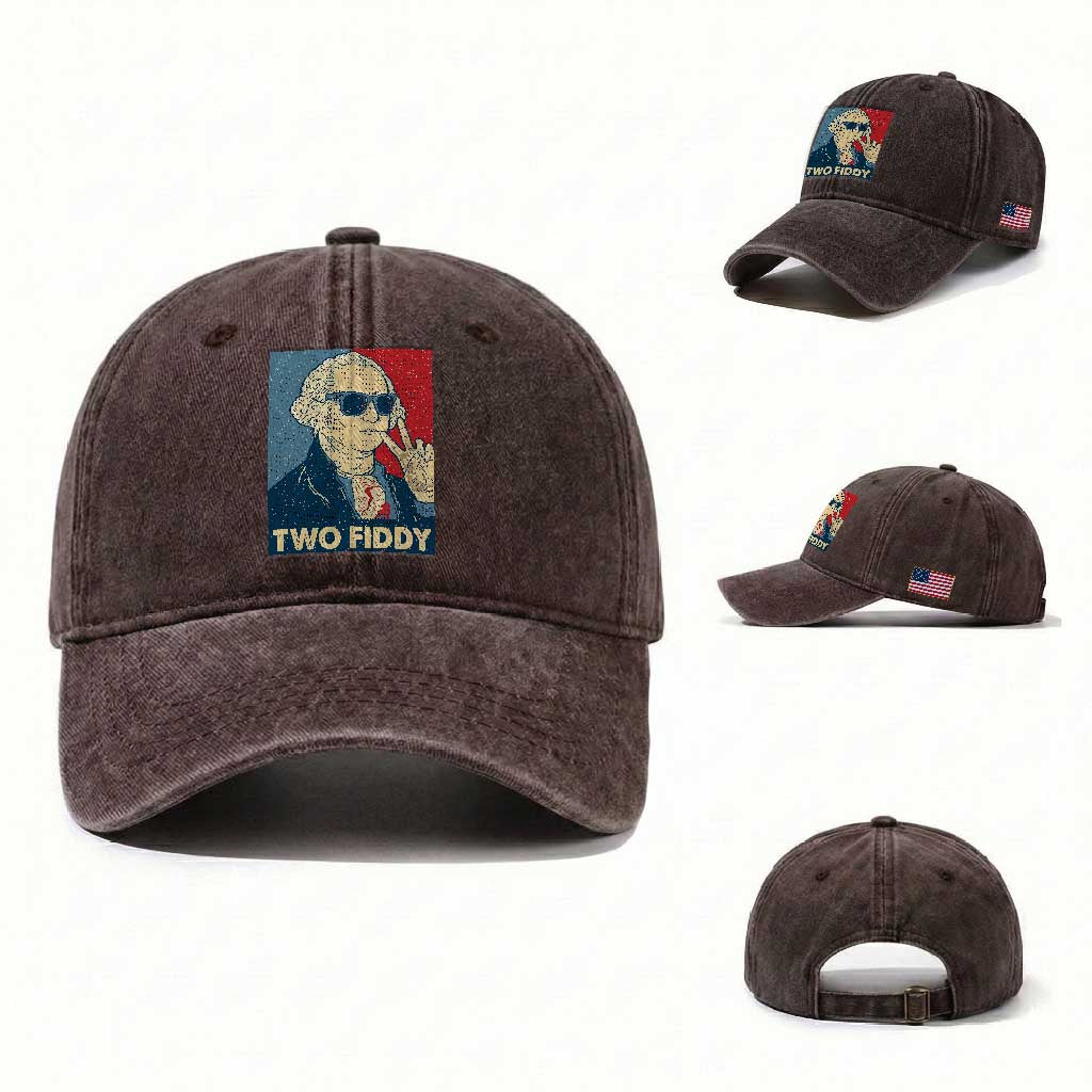 Two Fiddy George Washington 250th Anniversary Washed Cotton Baseball Cap Funny 4th of July