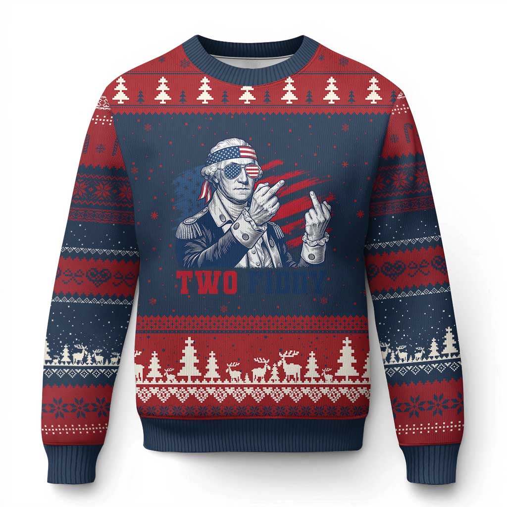 Two Fiddy 250th Anniversary Ugly Christmas Sweater Funny George Washington 4th of July TS14 Navy Red Print Your Wear