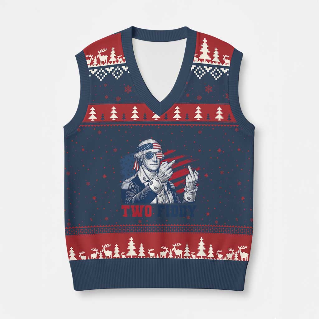 Two Fiddy 250th Anniversary V-Neck Knit Sweater Vest Funny George Washington 4th of July