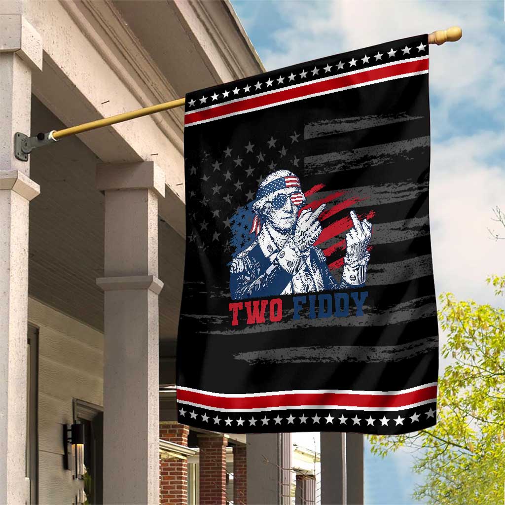 Two Fiddy 250th Anniversary Patriotic Garden Flag Funny George Washington 4th of July TS14 Distressed Black Red Print Your Wear