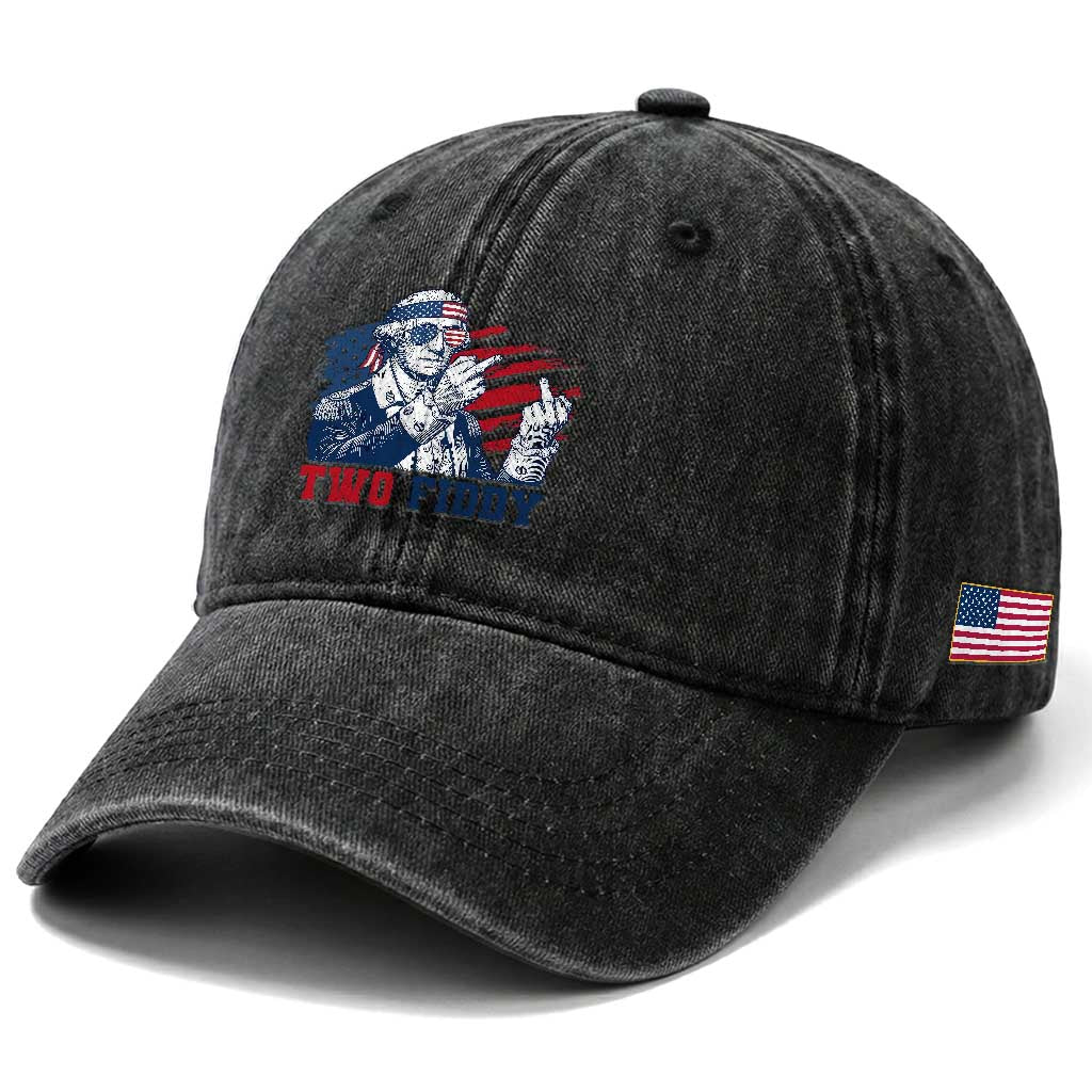 Two Fiddy 250th Anniversary Washed Cotton Baseball Cap Funny George Washington 4th of July