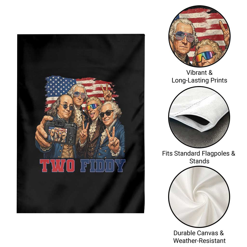Two Fiddy 250th Anniversary Garden Flag Funny Founding Father 4th of July