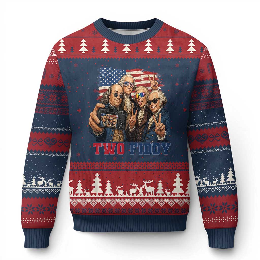 Two Fiddy 250th Anniversary Ugly Christmas Sweater Funny Founding Father 4th of July