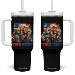 Two Fiddy 250th Anniversary Tumbler With Handle Funny Founding Father 4th of July