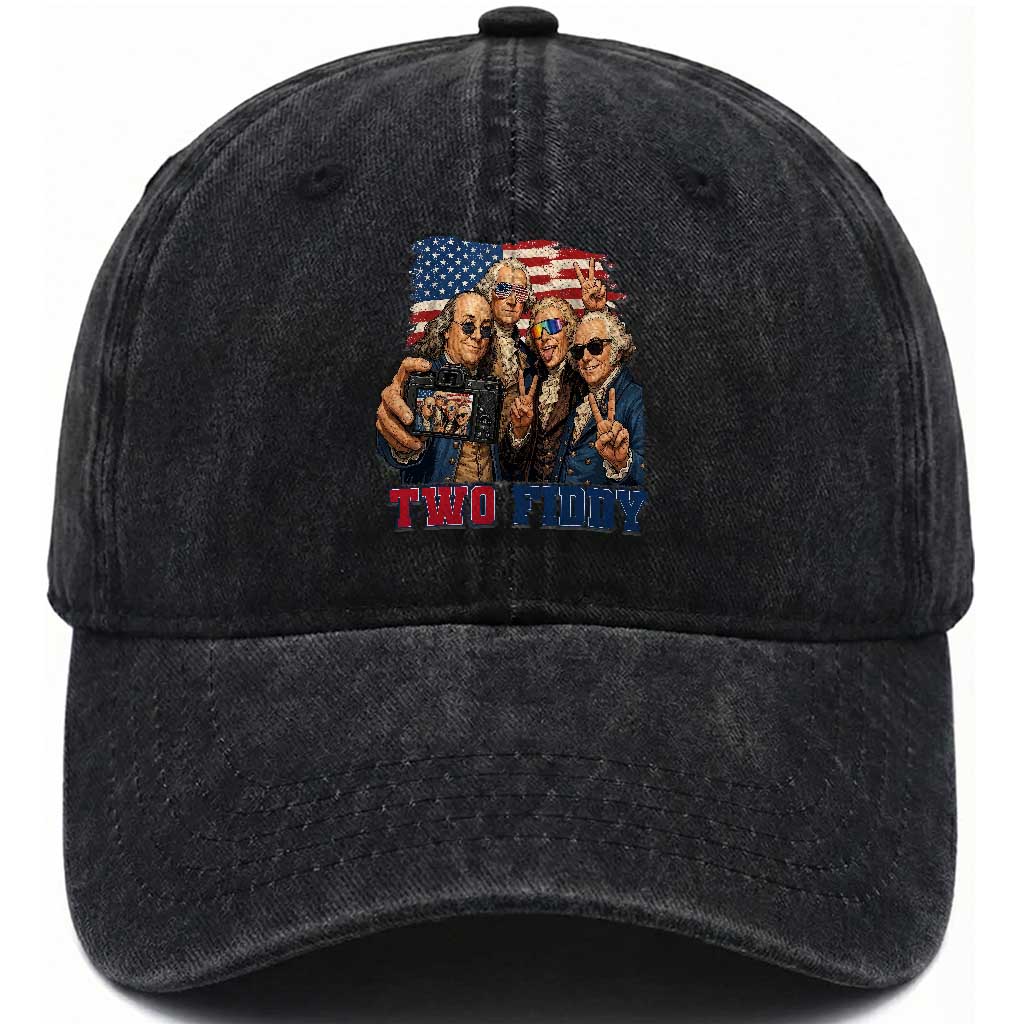 Two Fiddy 250th Anniversary Washed Cotton Baseball Cap Funny Founding Father 4th of July