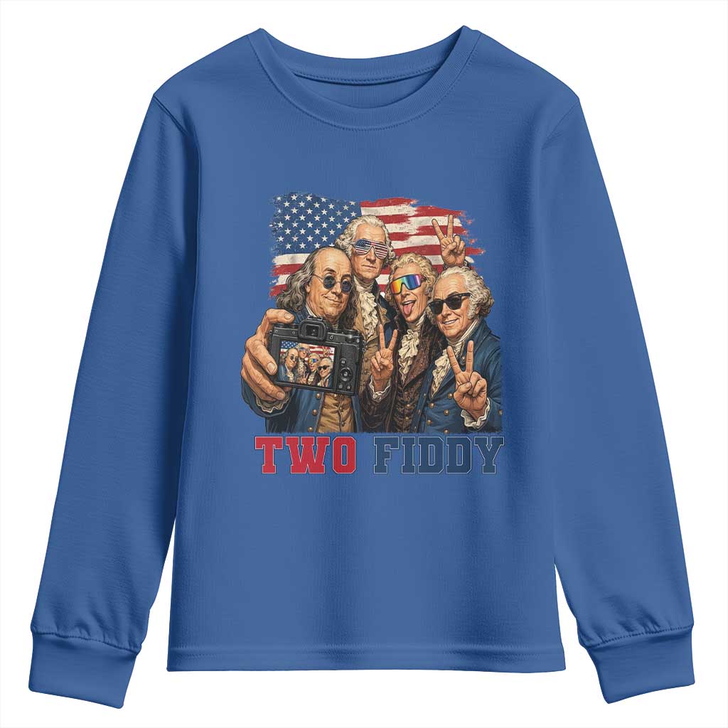 Two Fiddy 250th Anniversary Youth Sweatshirt Funny Founding Father 4th of July