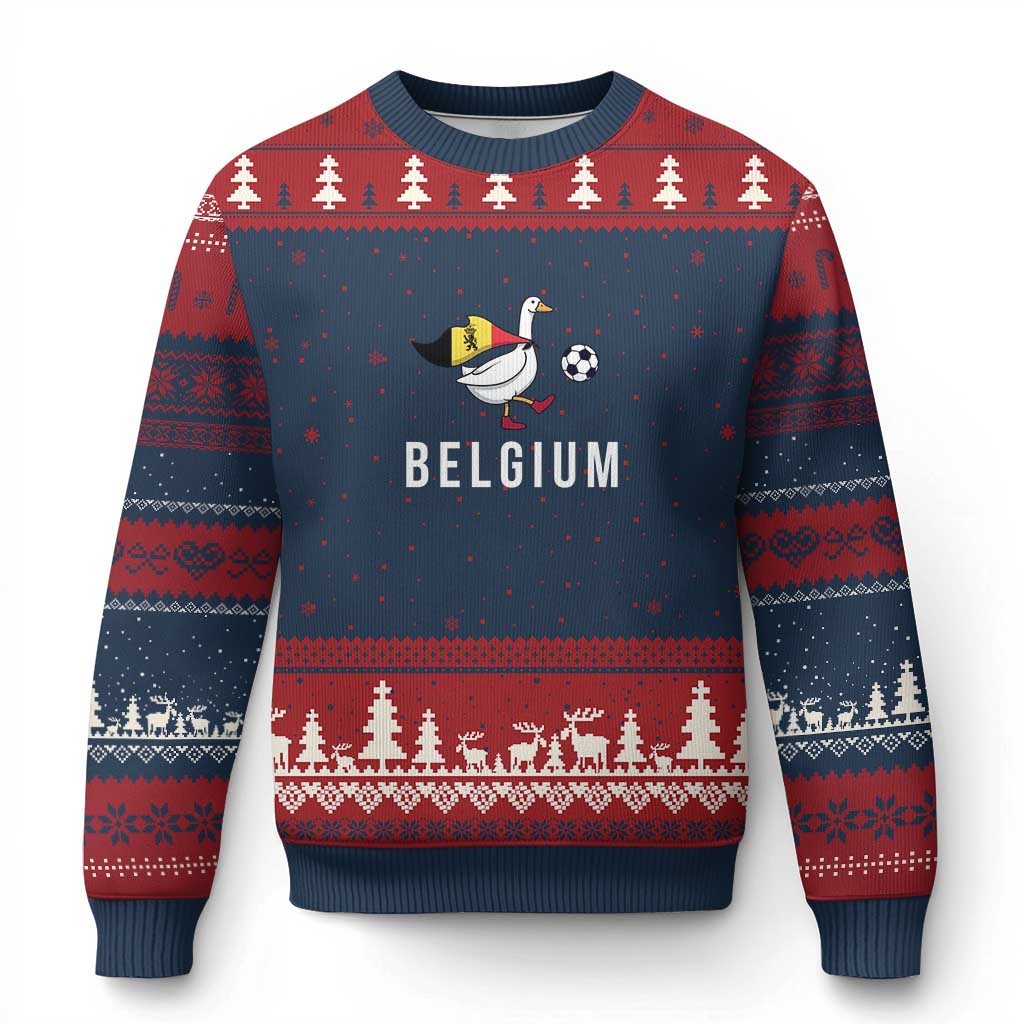 Belgium Football Ugly Christmas Sweater Silly Goose Soccer Fan Support