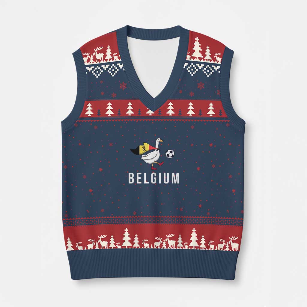 Belgium Football V-Neck Knit Sweater Vest Silly Goose Soccer Fan Support TS14 Navy Red Print Your Wear