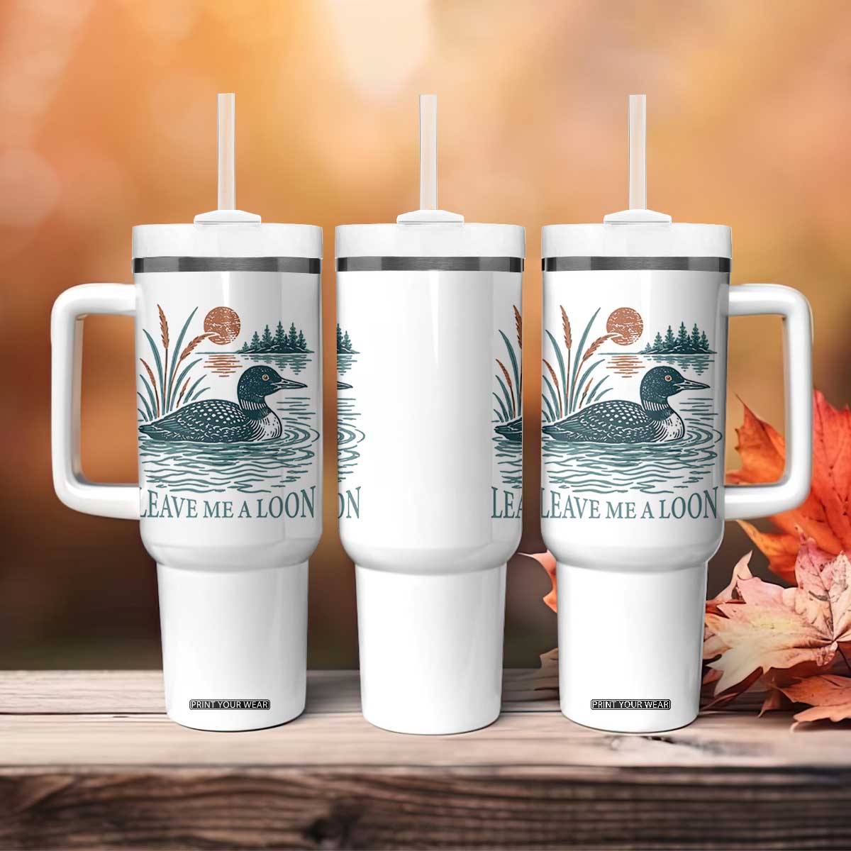 Leave Me A Loon Vintage Lake Bird Tumbler With Handle Funny Loon Pun Nature Bird Lovers
