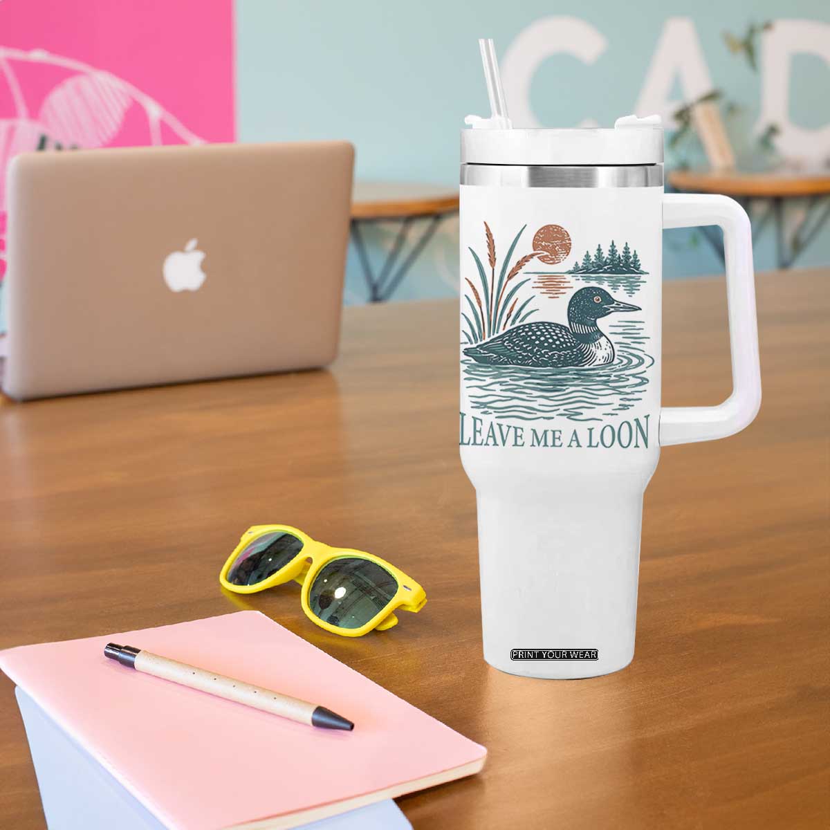 Leave Me A Loon Vintage Lake Bird Tumbler With Handle Funny Loon Pun Nature Bird Lovers