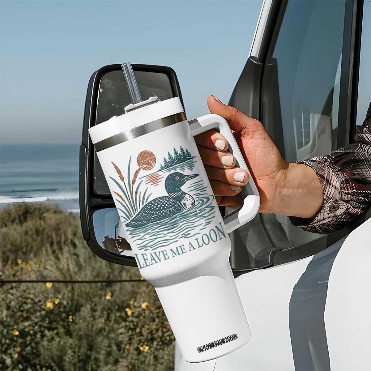 Leave Me A Loon Vintage Lake Bird Tumbler With Handle Funny Loon Pun Nature Bird Lovers