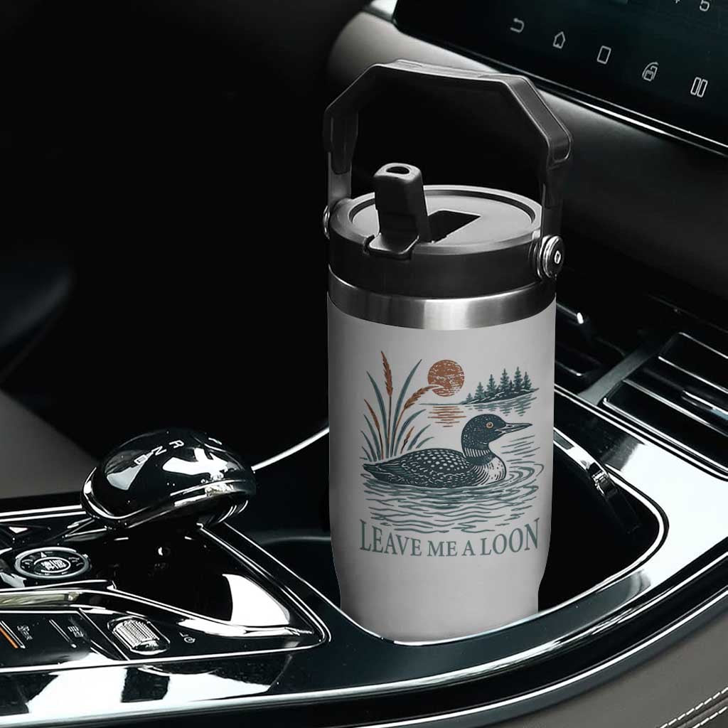 Leave Me A Loon Vintage Lake Bird Flip Straw Tumbler Funny Loon Pun Nature Bird Lovers