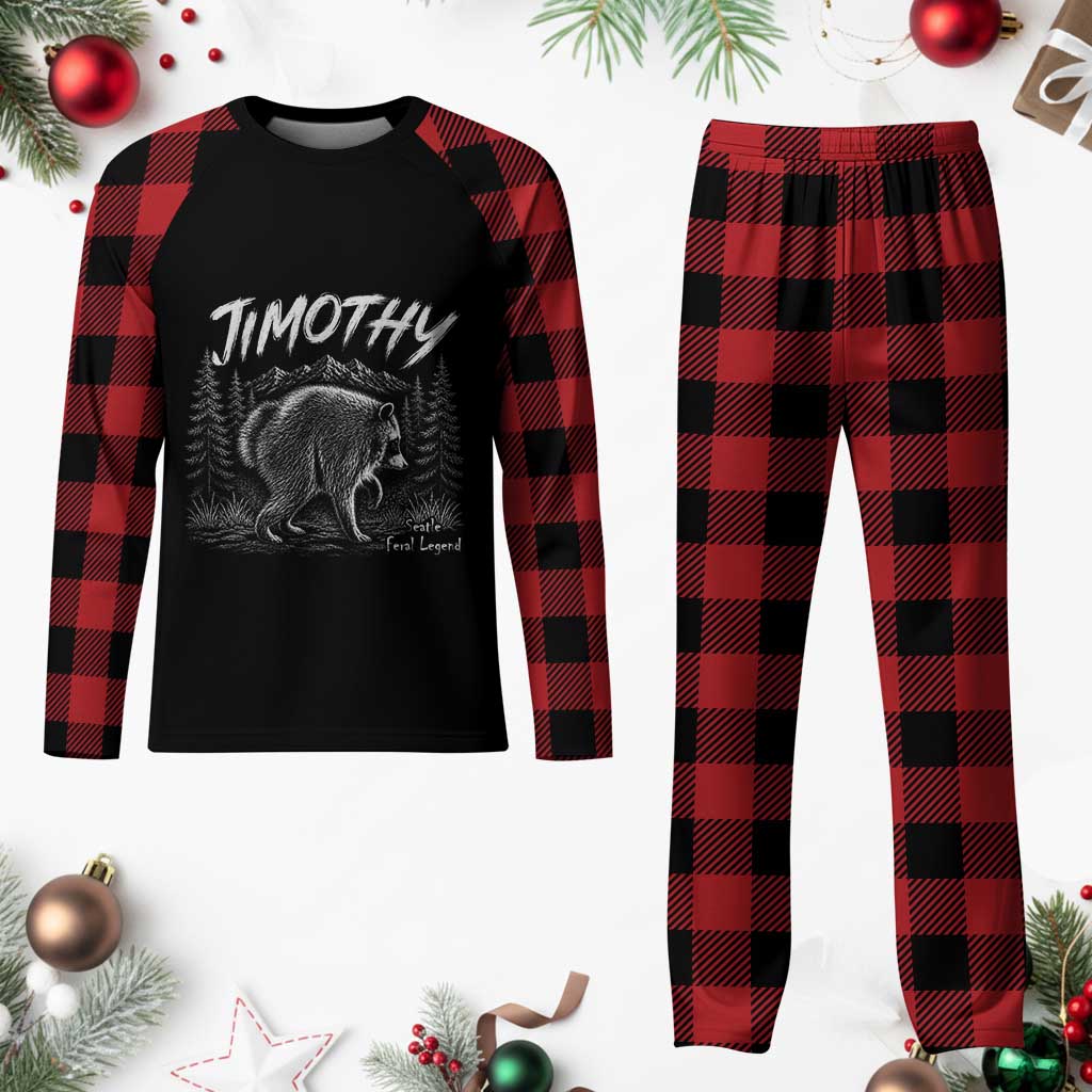 Jimothy Raccoon Seattle Feral Legend Meme Plaid Pajama Set Cute Trash Panda Viral Animal Lover Gift