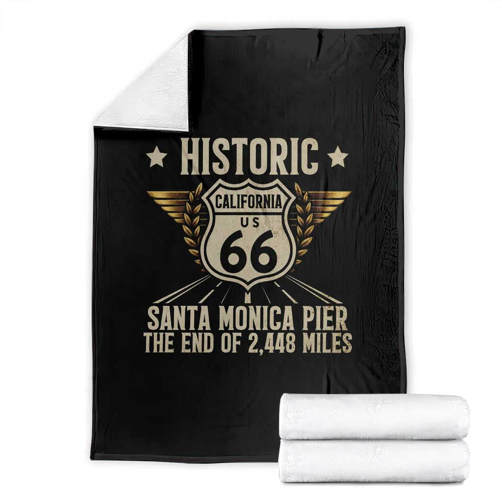 Route Highway 66 Historic California Santa Monica Pier Throw Blanket TS14 Black Print Your Wear