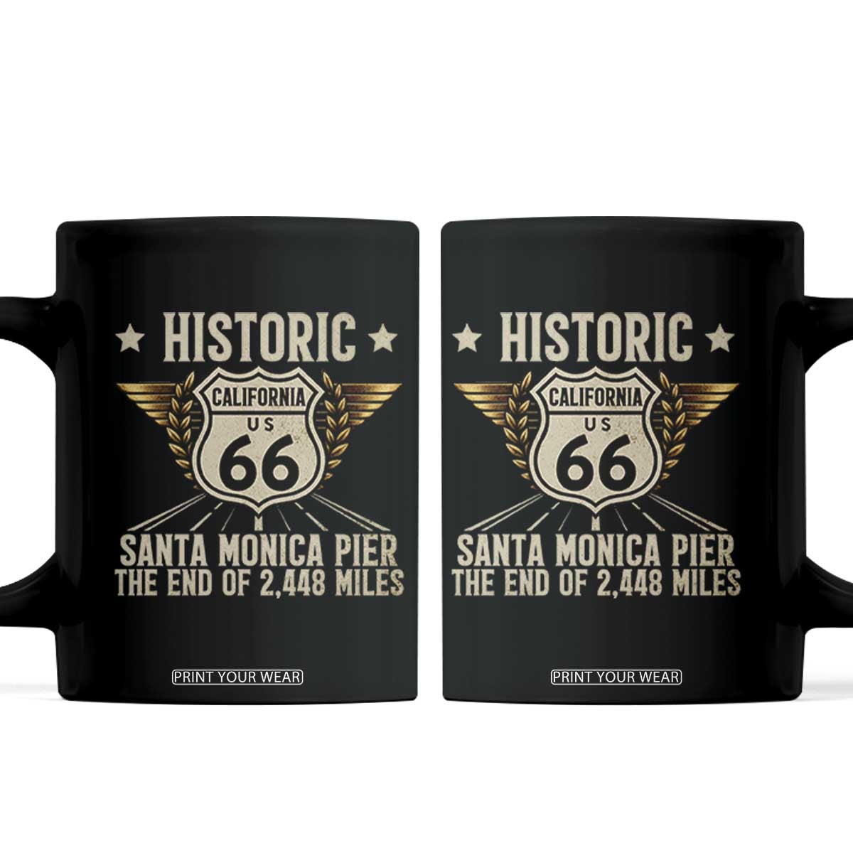Route Highway 66 Historic California Santa Monica Pier Coffee Mug TS14 Black Print Your Wear