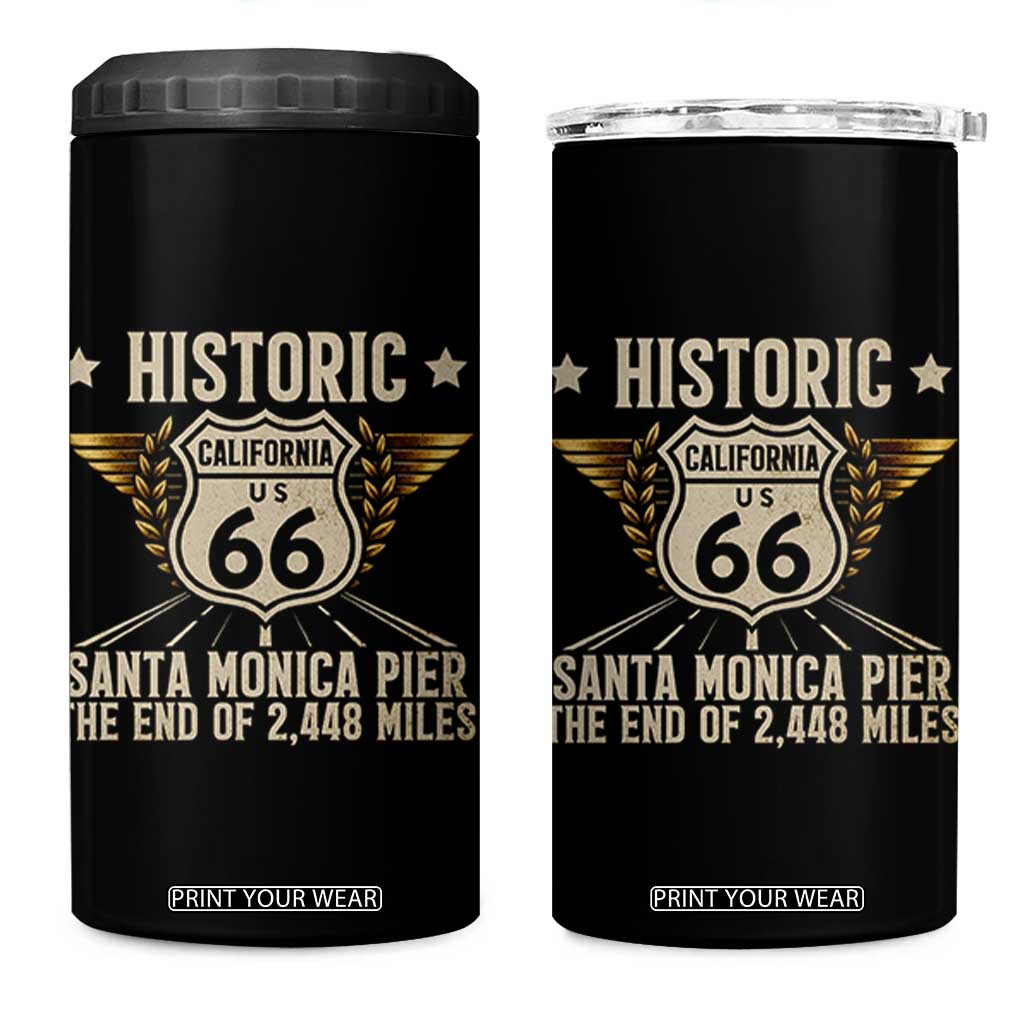 Route Highway 66 Historic California Santa Monica Pier 4 in 1 Can Cooler Tumbler TS14 One Size: 16 oz Black Print Your Wear