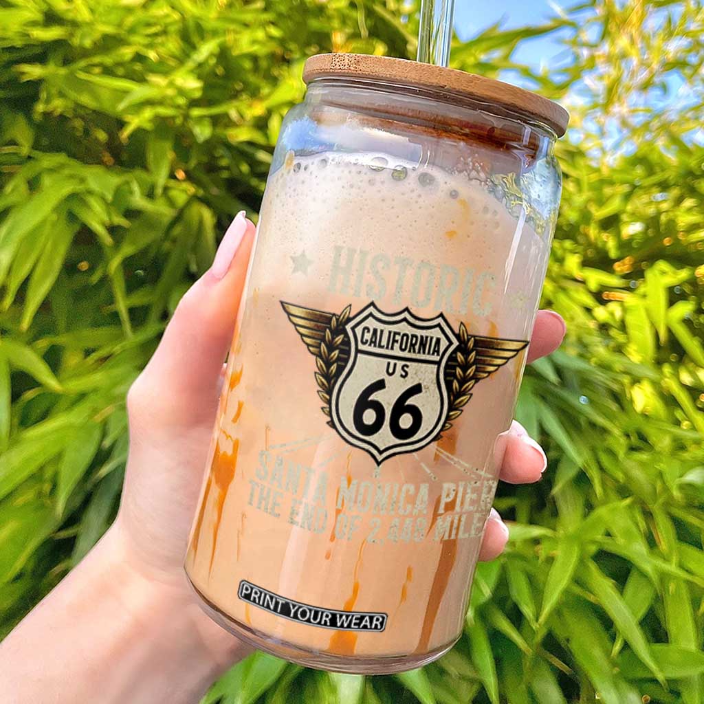 Route Highway 66 Historic California Santa Monica Pier Glass Can TS14 Black Print Your Wear
