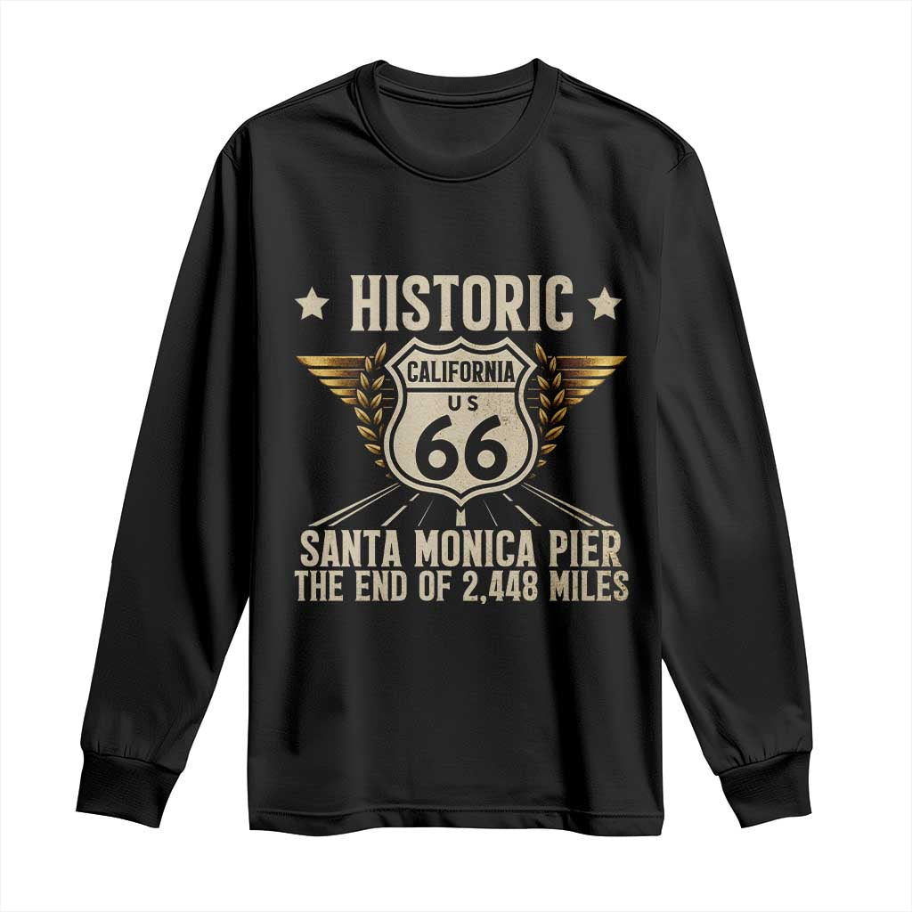 Route Highway 66 Historic California Santa Monica Pier Long Sleeve Shirt TS14 Black Print Your Wear