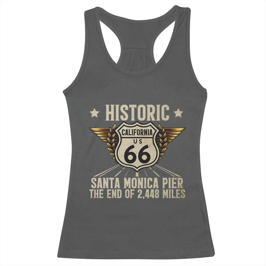 Route Highway 66 Historic California Santa Monica Pier Racerback Tank Top TS14 Dark Heather Print Your Wear