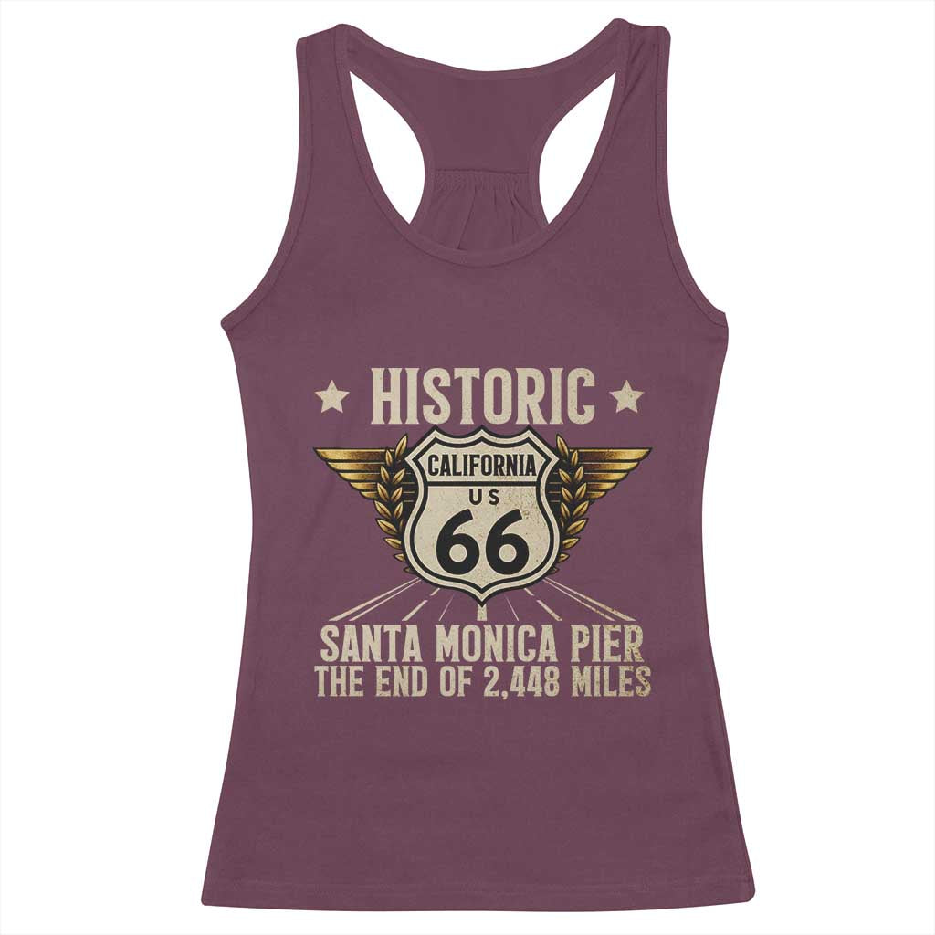 Route Highway 66 Historic California Santa Monica Pier Racerback Tank Top TS14 Maroon Print Your Wear