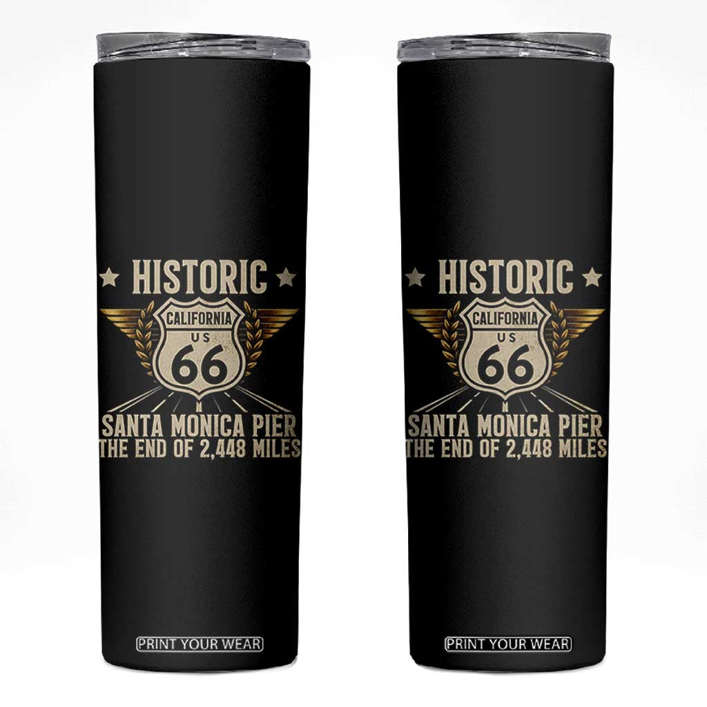 Route Highway 66 Historic California Santa Monica Pier Skinny Tumbler TS14 Black Print Your Wear