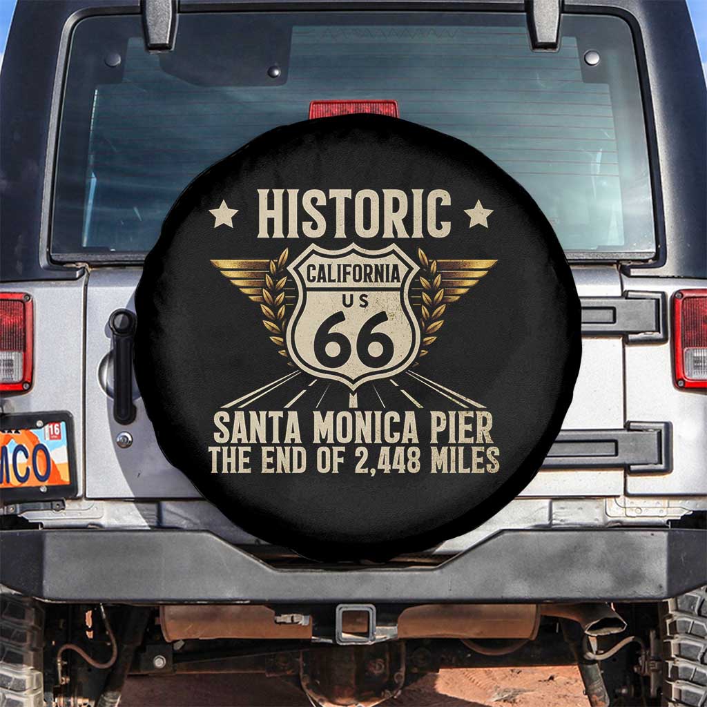 Route Highway 66 Historic California Santa Monica Pier Spare Tire Cover TS14 No hole Black Print Your Wear