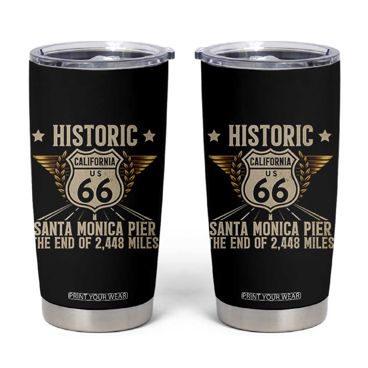 Route Highway 66 Historic California Santa Monica Pier Tumbler Cup TS14 Black Print Your Wear