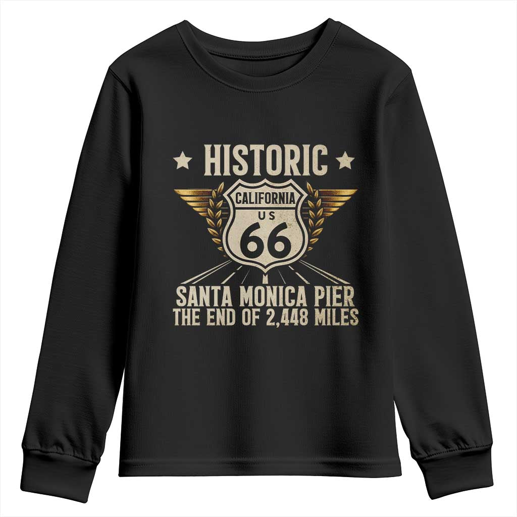 Route Highway 66 Historic California Santa Monica Pier Youth Sweatshirt TS14 Black Print Your Wear
